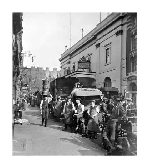 Garden market porters and van drivers outside the Theatre Royal Drury Lane 20th century