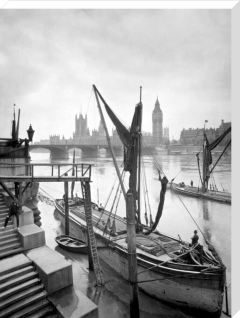 Riverfront scene from the stairs at County Hall 20th century