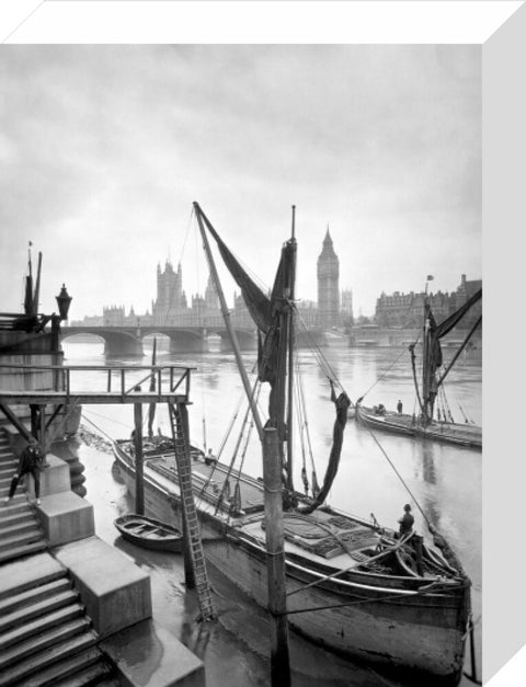 Riverfront scene from the stairs at County Hall 20th century