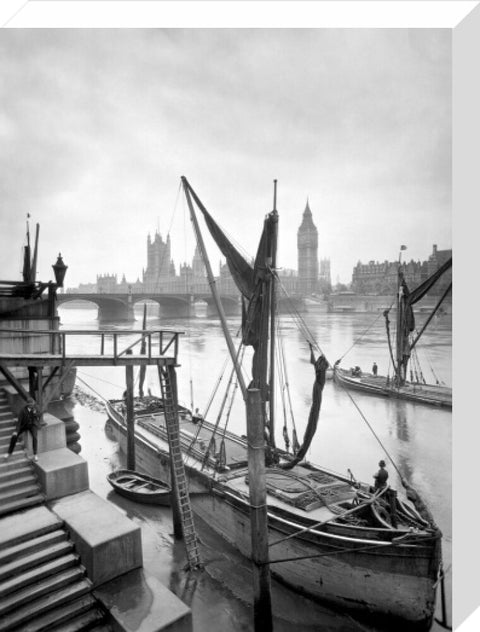 Riverfront scene from the stairs at County Hall 20th century