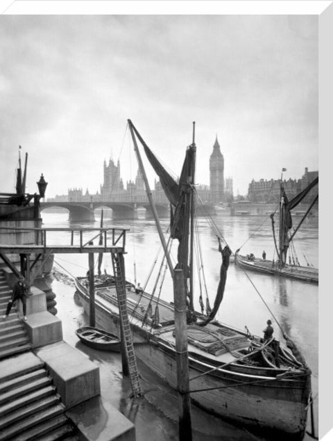 Riverfront scene from the stairs at County Hall 20th century