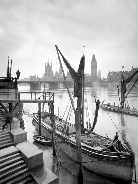 Riverfront scene from the stairs at County Hall 20th century