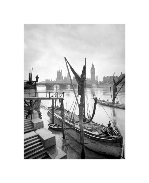 Riverfront scene from the stairs at County Hall 20th century