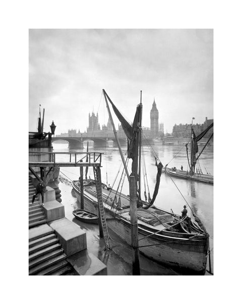 Riverfront scene from the stairs at County Hall 20th century