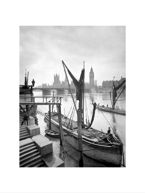 Riverfront scene from the stairs at County Hall 20th century