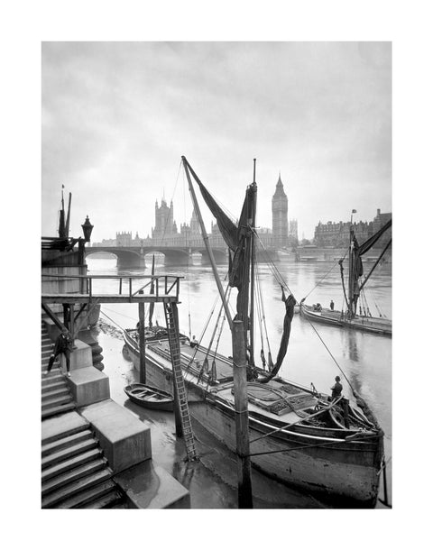 Riverfront scene from the stairs at County Hall 20th century