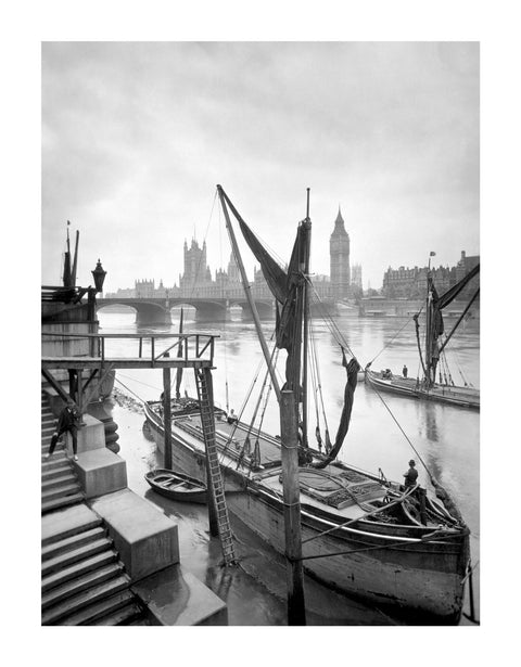 Riverfront scene from the stairs at County Hall 20th century