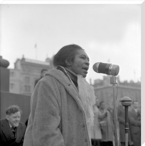 Claudia Jones addresses crowds Trafalgar Square 1962