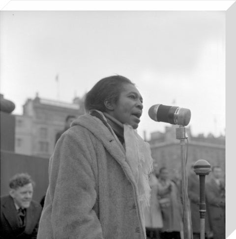 Claudia Jones addresses crowds Trafalgar Square 1962