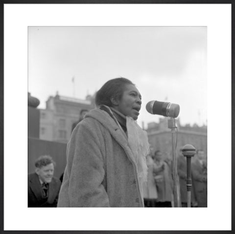 Claudia Jones addresses crowds Trafalgar Square 1962