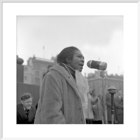 Claudia Jones addresses crowds Trafalgar Square 1962