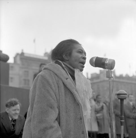 Claudia Jones addresses crowds Trafalgar Square 1962