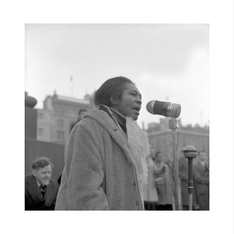 Claudia Jones addresses crowds Trafalgar Square 1962