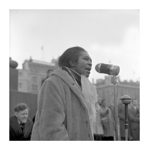 Claudia Jones addresses crowds Trafalgar Square 1962