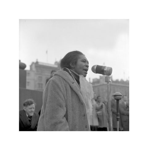 Claudia Jones addresses crowds Trafalgar Square 1962