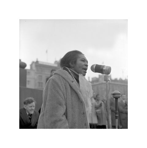 Claudia Jones addresses crowds Trafalgar Square 1962