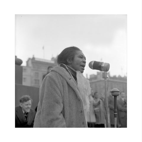 Claudia Jones addresses crowds Trafalgar Square 1962