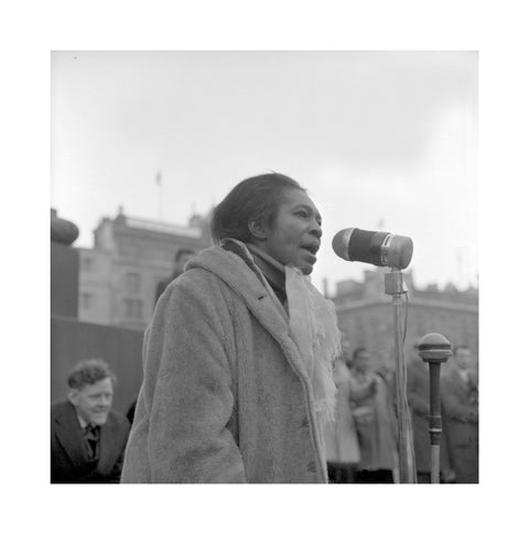 Claudia Jones addresses crowds Trafalgar Square 1962