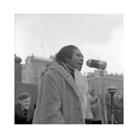 Claudia Jones addresses crowds Trafalgar Square 1962