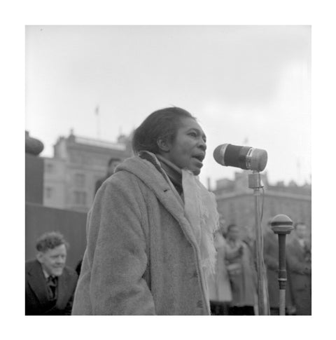 Claudia Jones addresses crowds Trafalgar Square 1962