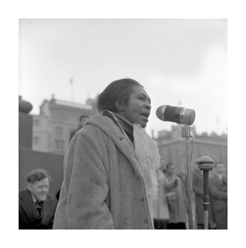 Claudia Jones addresses crowds Trafalgar Square 1962