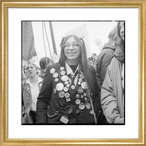 A woman participates in an anti-Nazi rally 1978