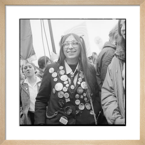 A woman participates in an anti-Nazi rally 1978