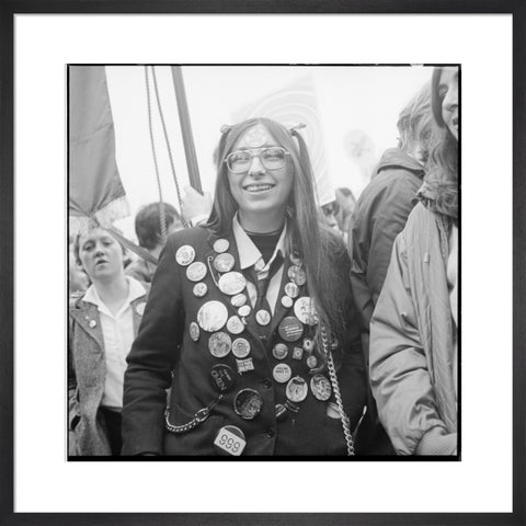 A woman participates in an anti-Nazi rally 1978