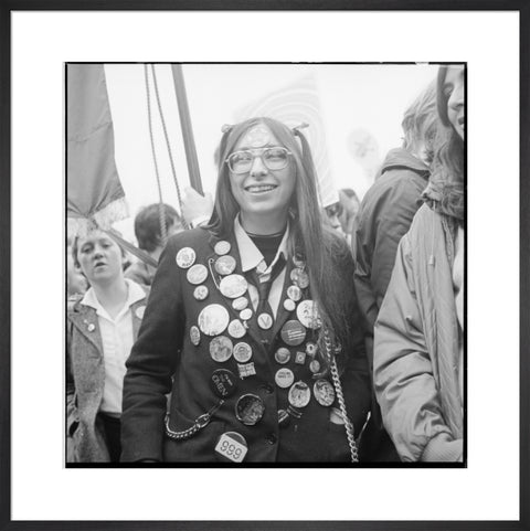 A woman participates in an anti-Nazi rally 1978