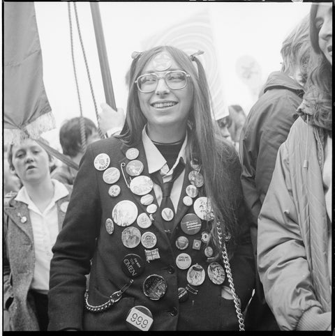 A woman participates in an anti-Nazi rally 1978