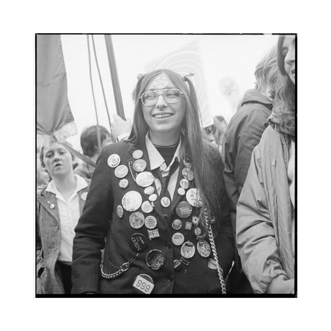 A woman participates in an anti-Nazi rally 1978