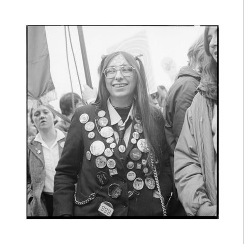 A woman participates in an anti-Nazi rally 1978