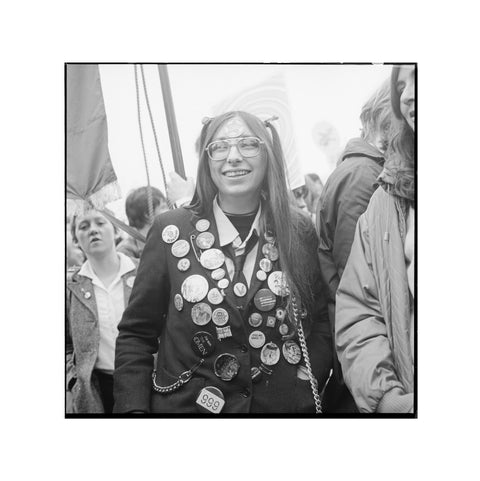 A woman participates in an anti-Nazi rally 1978