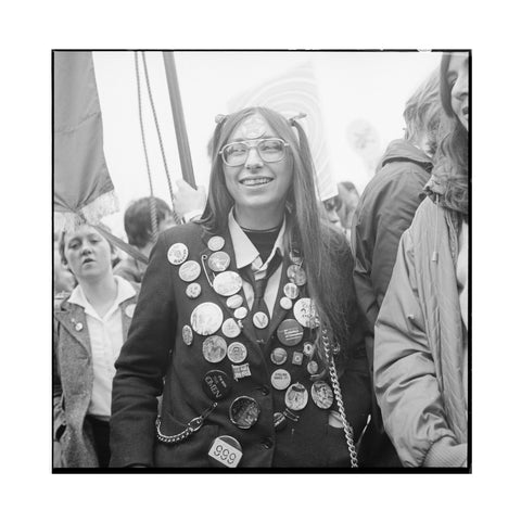 A woman participates in an anti-Nazi rally 1978