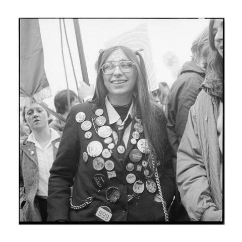 A woman participates in an anti-Nazi rally 1978