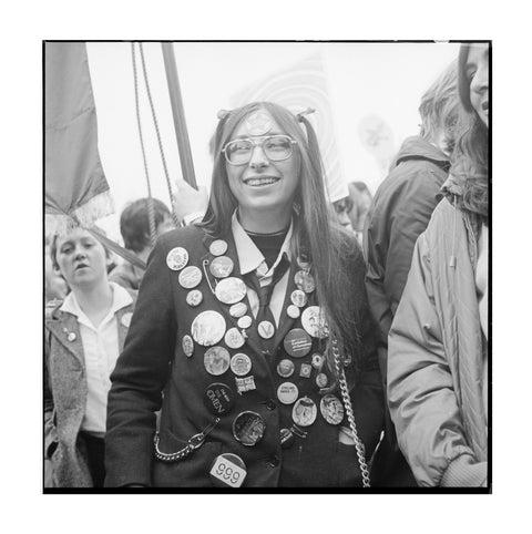 A woman participates in an anti-Nazi rally 1978