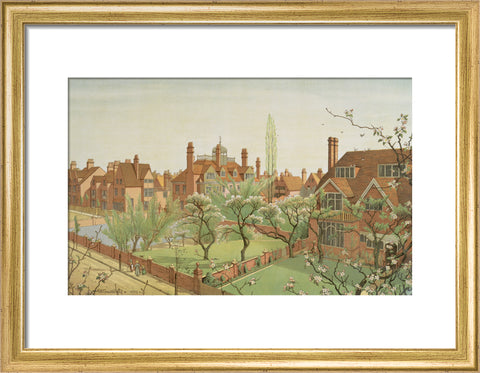 Tower House and Queen Anne's Grove 19th century (Art print, Small, Gold)