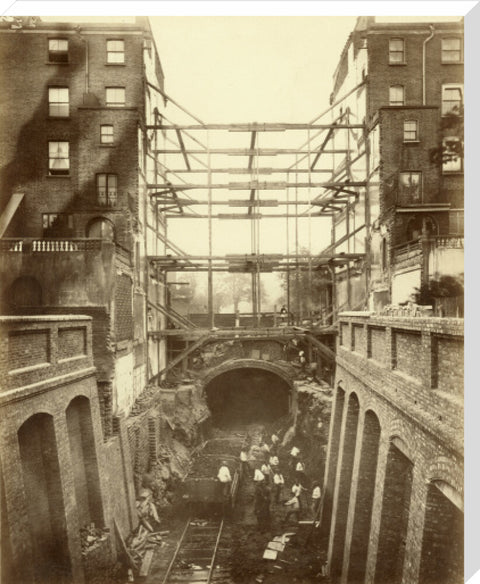 Construction of District Line underground railway 19th century