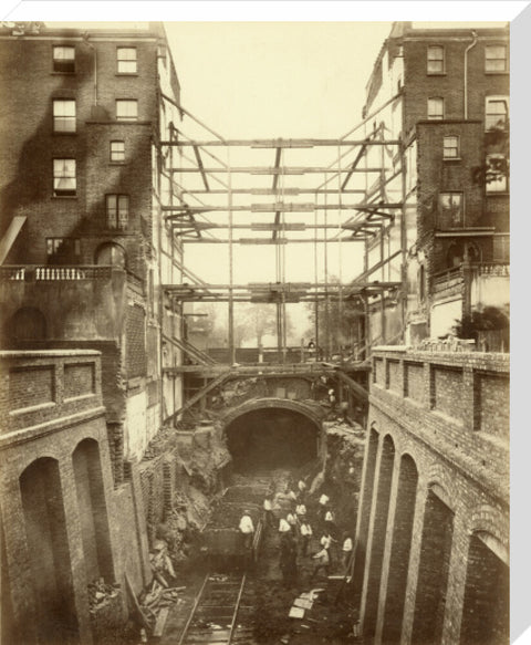 Construction of District Line underground railway 19th century