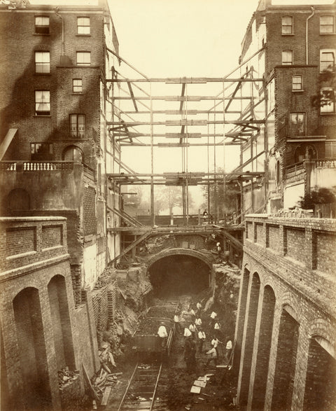 Construction of District Line underground railway 19th century