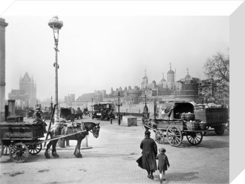 Street scene with tower of London in the distance 20th century