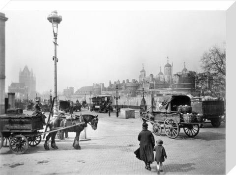 Street scene with tower of London in the distance 20th century