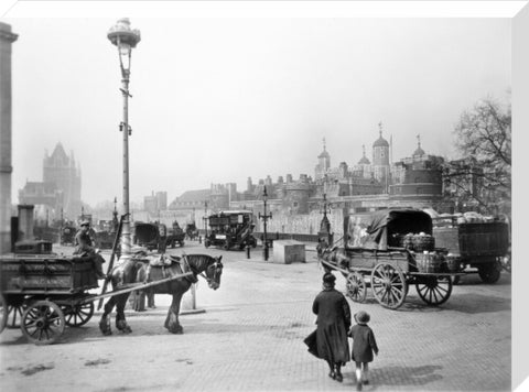 Street scene with tower of London in the distance 20th century