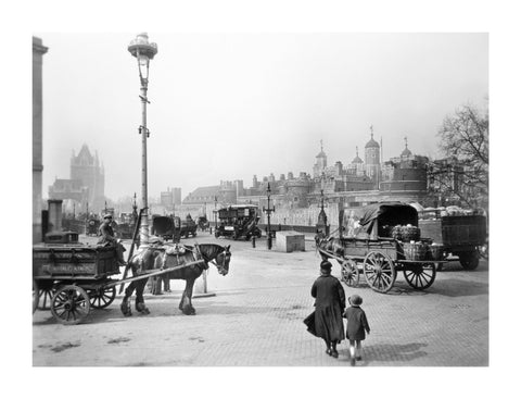 Street scene with tower of London in the distance 20th century