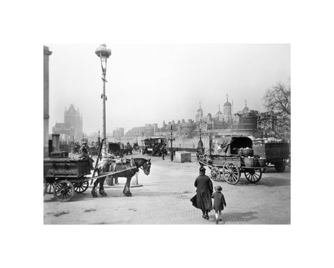 Street scene with tower of London in the distance 20th century