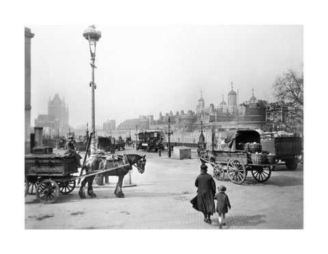 Street scene with tower of London in the distance 20th century