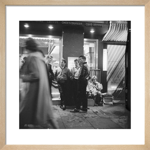 A group of 'teddy boys' outside a burger bar 1962