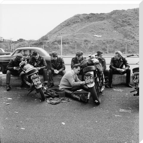 Bikers outside the Ace Caf√© North Circular Road 1963