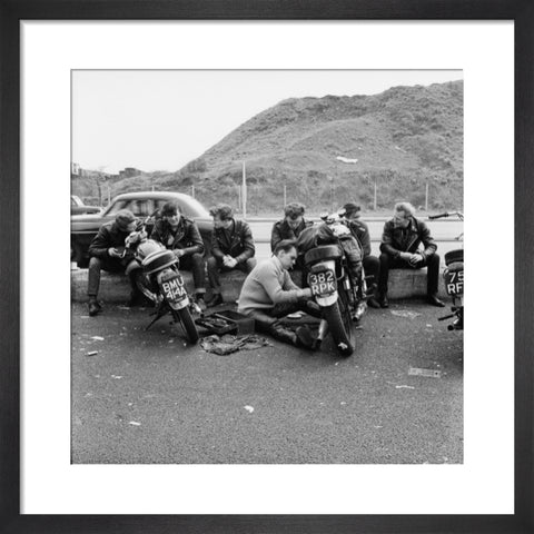 Bikers outside the Ace Caf√© North Circular Road 1963