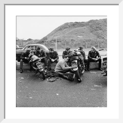 Bikers outside the Ace Caf√© North Circular Road 1963